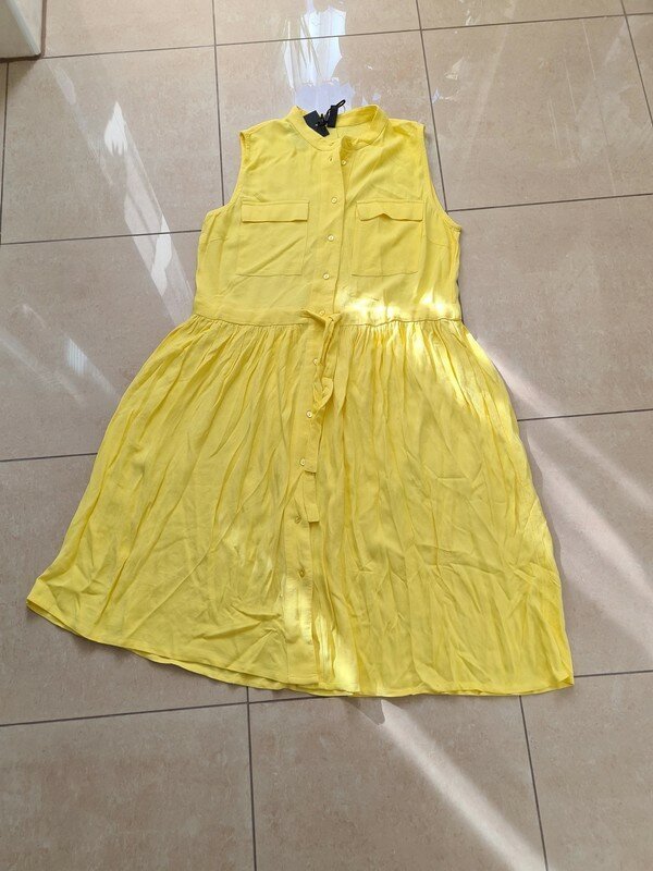 Sommerkleid Midikleid YAS Gr. L (40-42) Oversize gelb Viscose Kleid Blusenkleid