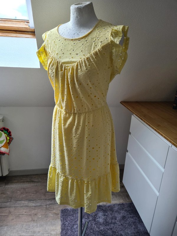 Lochmuster gelb Kleid Sommerkleid Vero Moda Gr. L