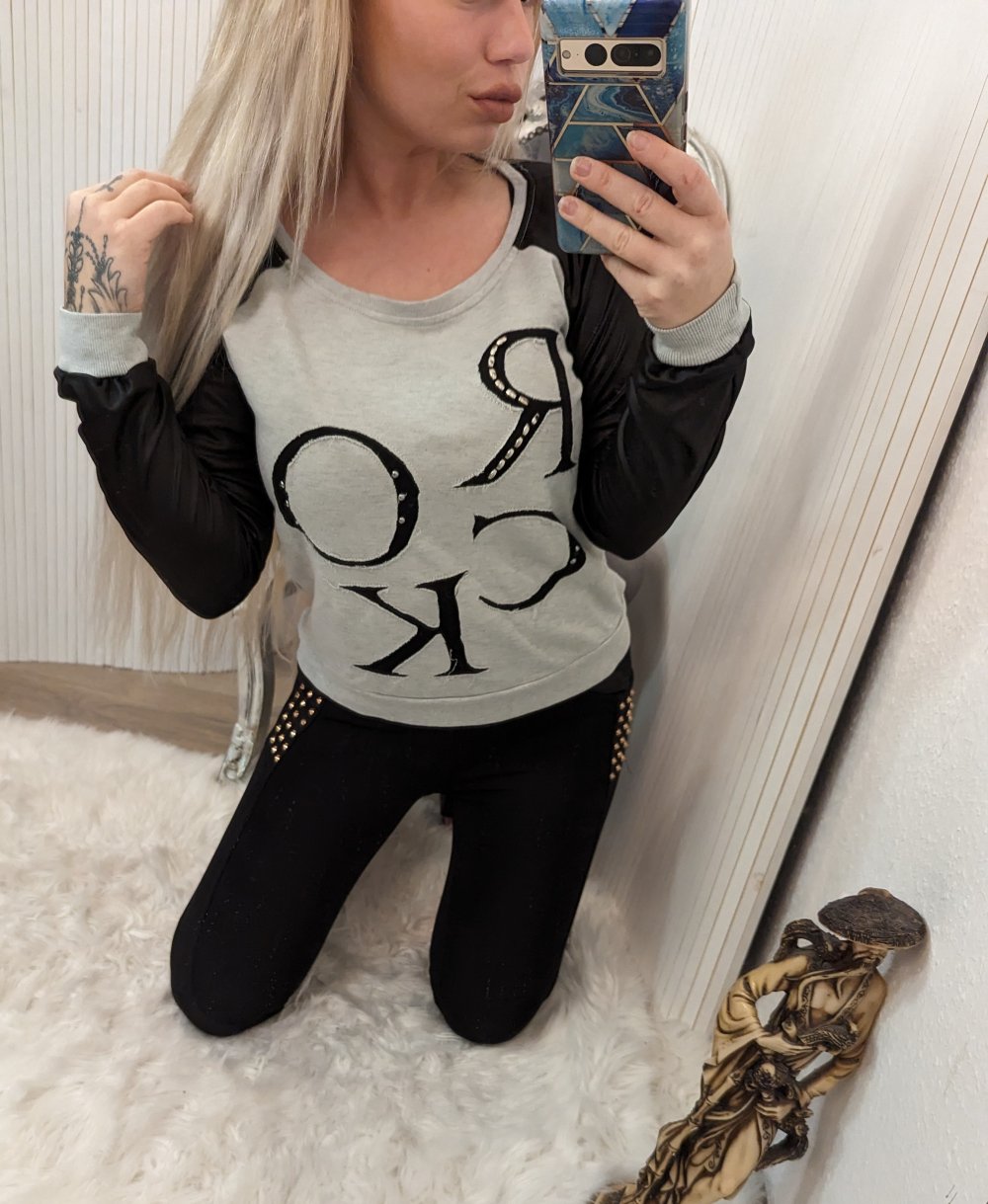 Pulli Pullover Oberteil top aufschrift schwarz weiß grau ROCK