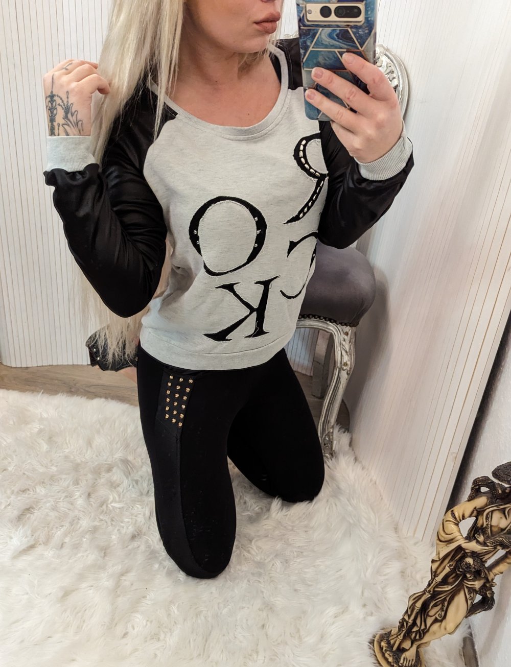 Pulli Pullover Oberteil top aufschrift schwarz weiß grau ROCK