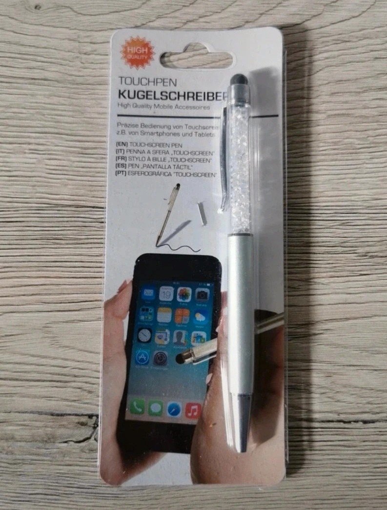 Touchpen Kugelschreiber mit Kristallen in silber Neu