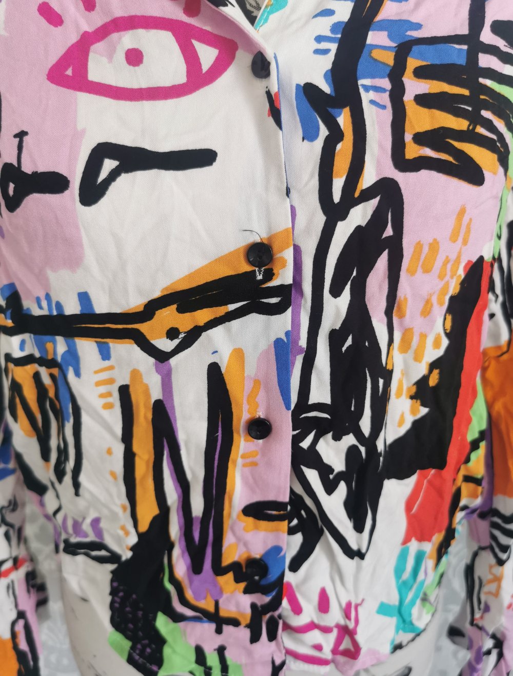 Bershka Bluse Gr. 38 bunt mit tollem rundum Print 100%Viskose Top Zustand