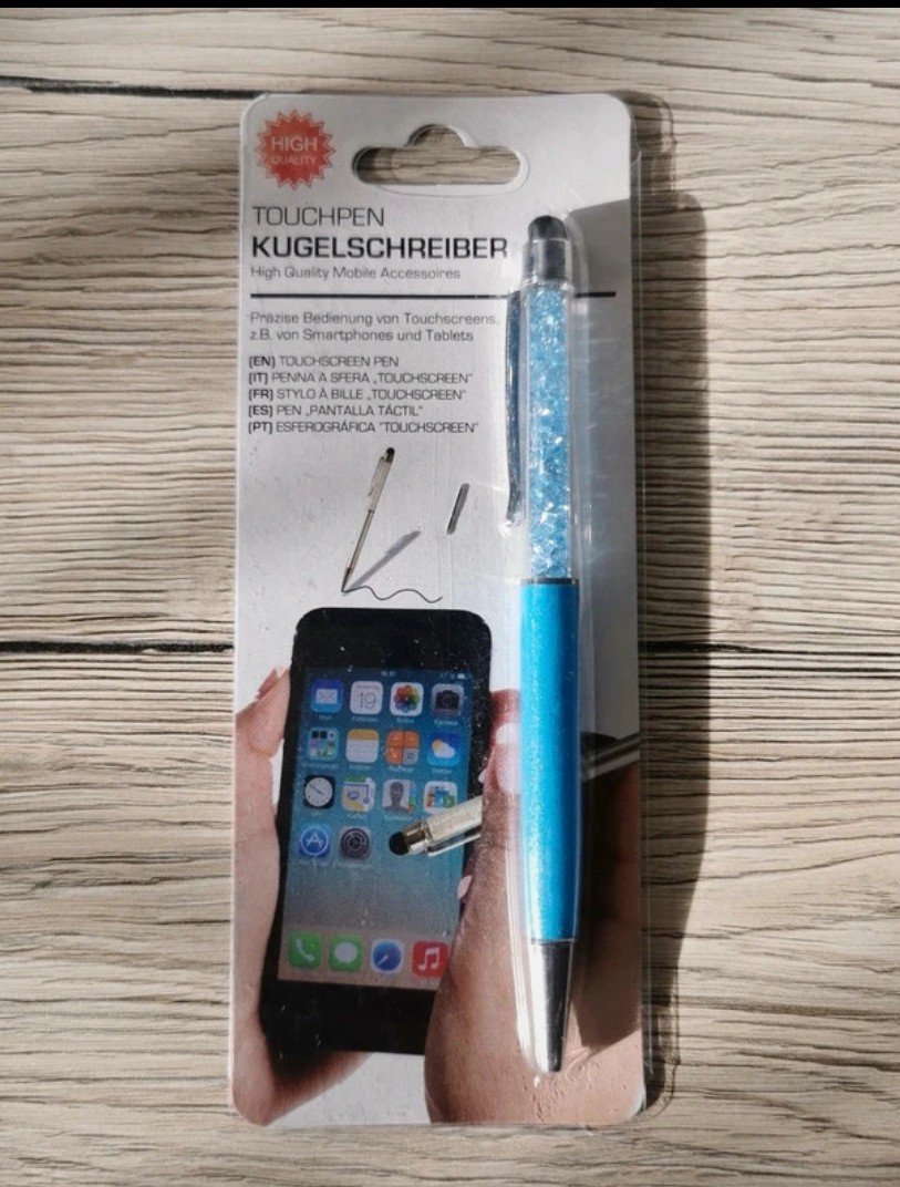 Touchpen Kugelschreiber mit Kristallen in hellblau Neu