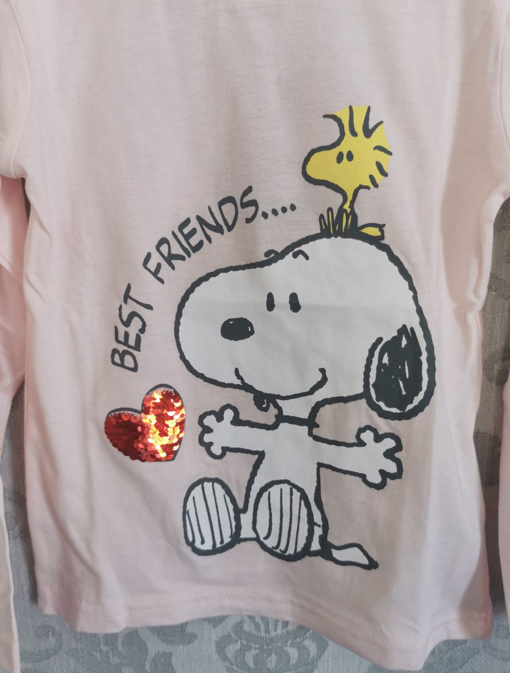 Peanuts Snoopy Langarmshirt Gr. 128 in rosa Wendepailletten Herz Neu mit Etikett