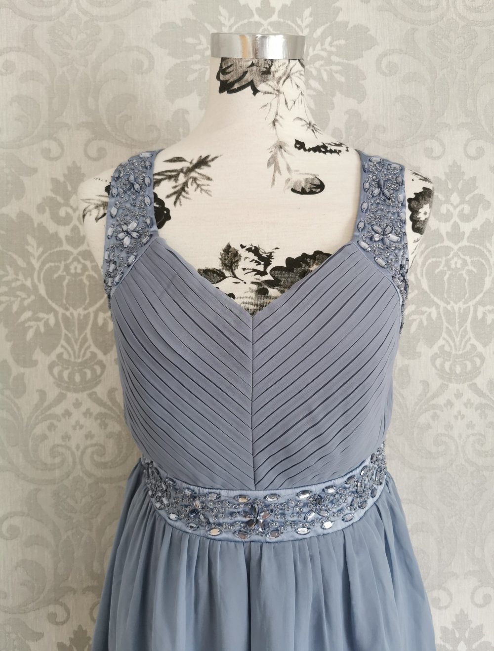 Bodyflirt Kleid | Chiffonkleid Gr.38 blau mit Perlen