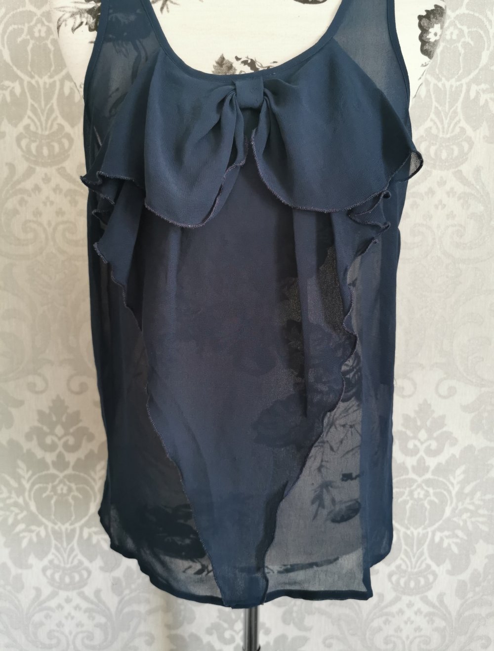 Only Top | Chiffonshirt Gr. 38 marineblau Schleife Volant leicht durchsichtig