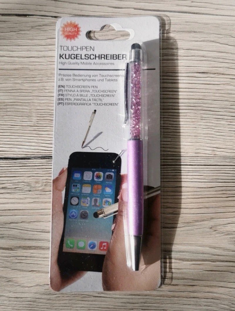 Touchpen Kugelschreiber mit Kristallen in lila Neu