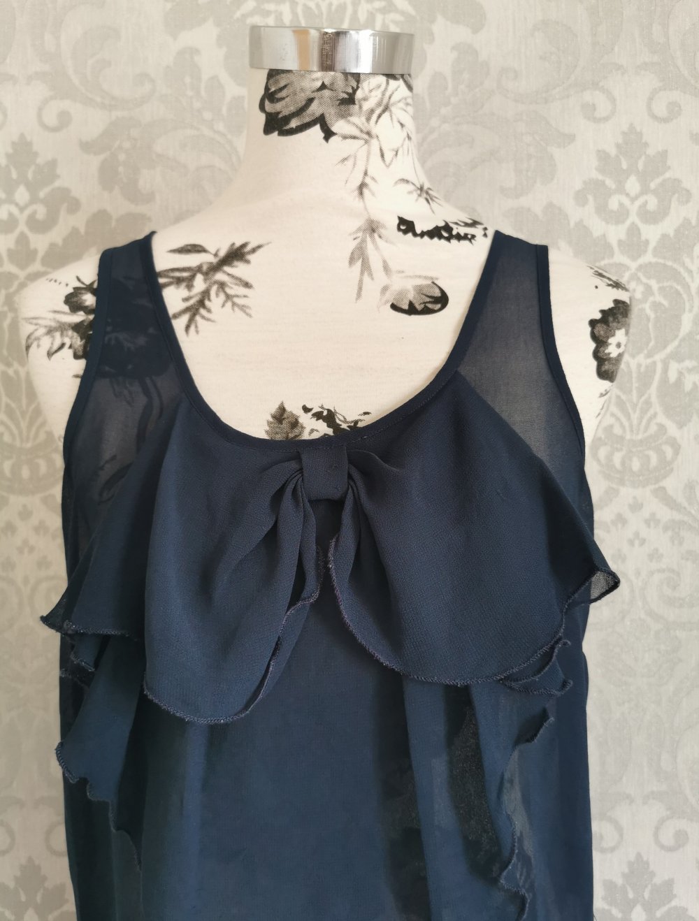 Only Top | Chiffonshirt Gr. 38 marineblau Schleife Volant leicht durchsichtig