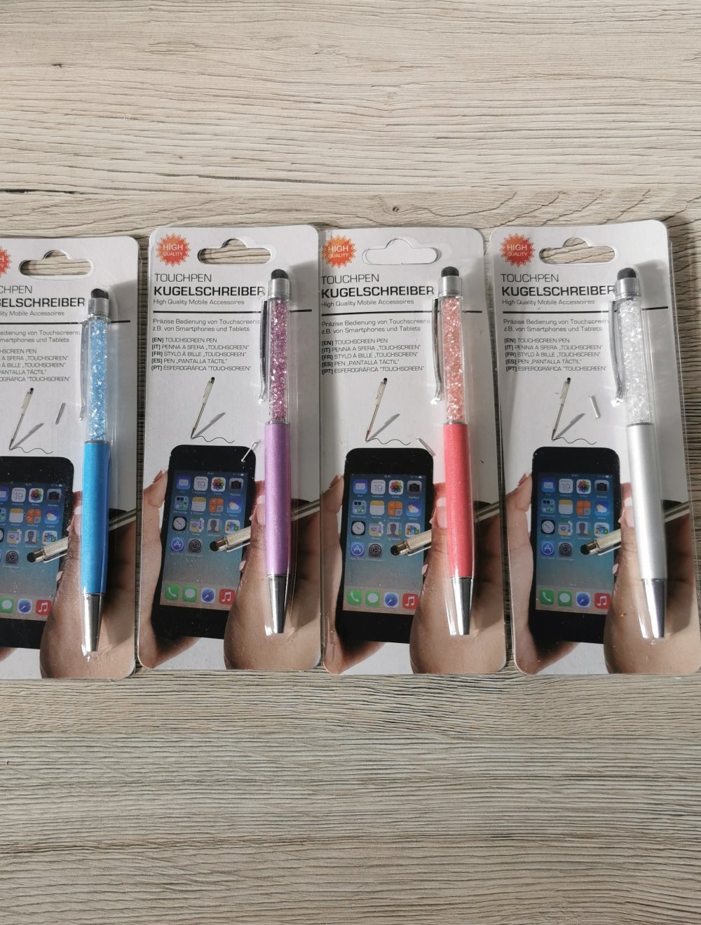 Touchpen Kugelschreiber mit Kristallen in silber Neu
