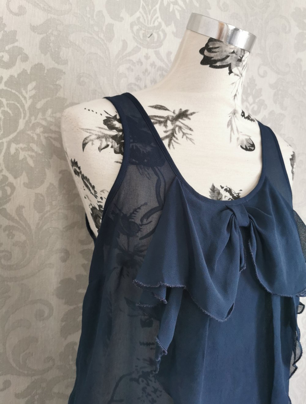 Only Top | Chiffonshirt Gr. 38 marineblau Schleife Volant leicht durchsichtig