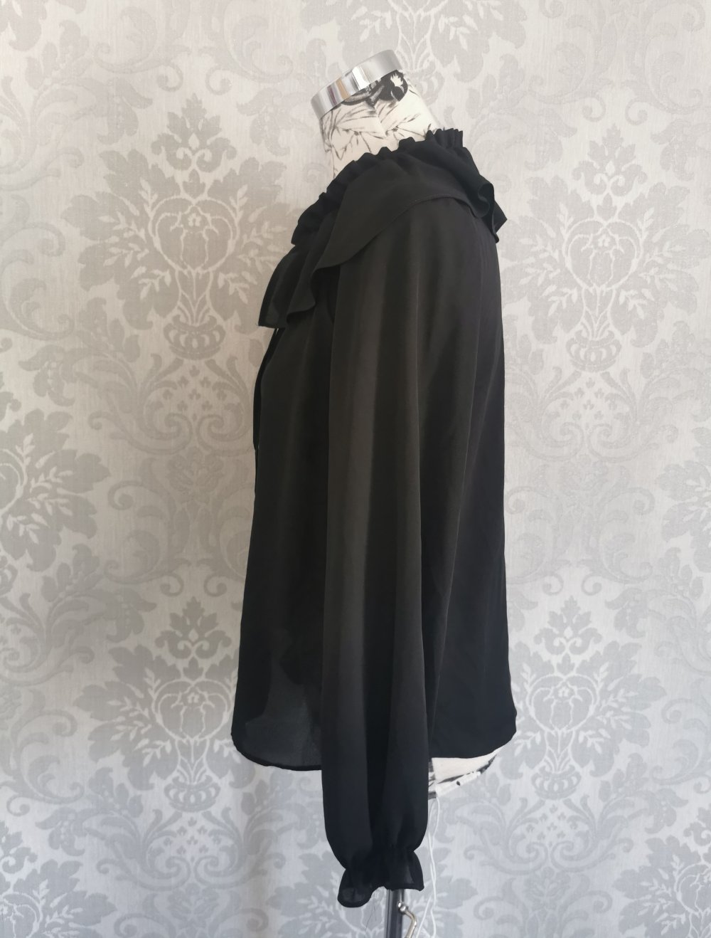 Primark Bluse Gr. 38 schwarz leicht durchsichtig vintagelook Volant Kragen