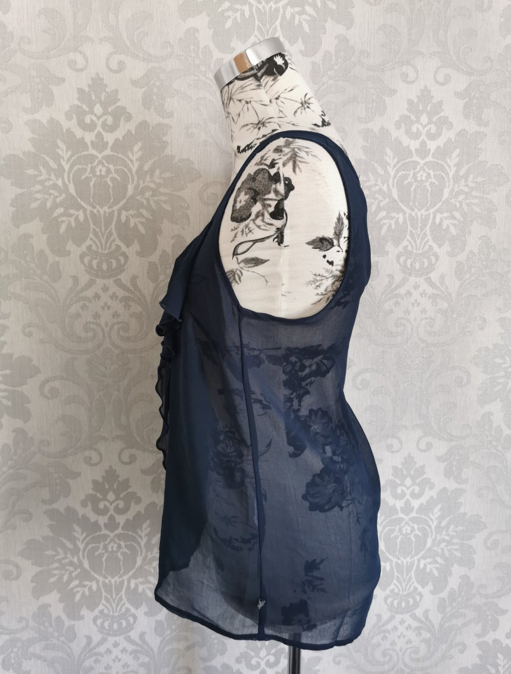 Only Top | Chiffonshirt Gr. 38 marineblau Schleife Volant leicht durchsichtig