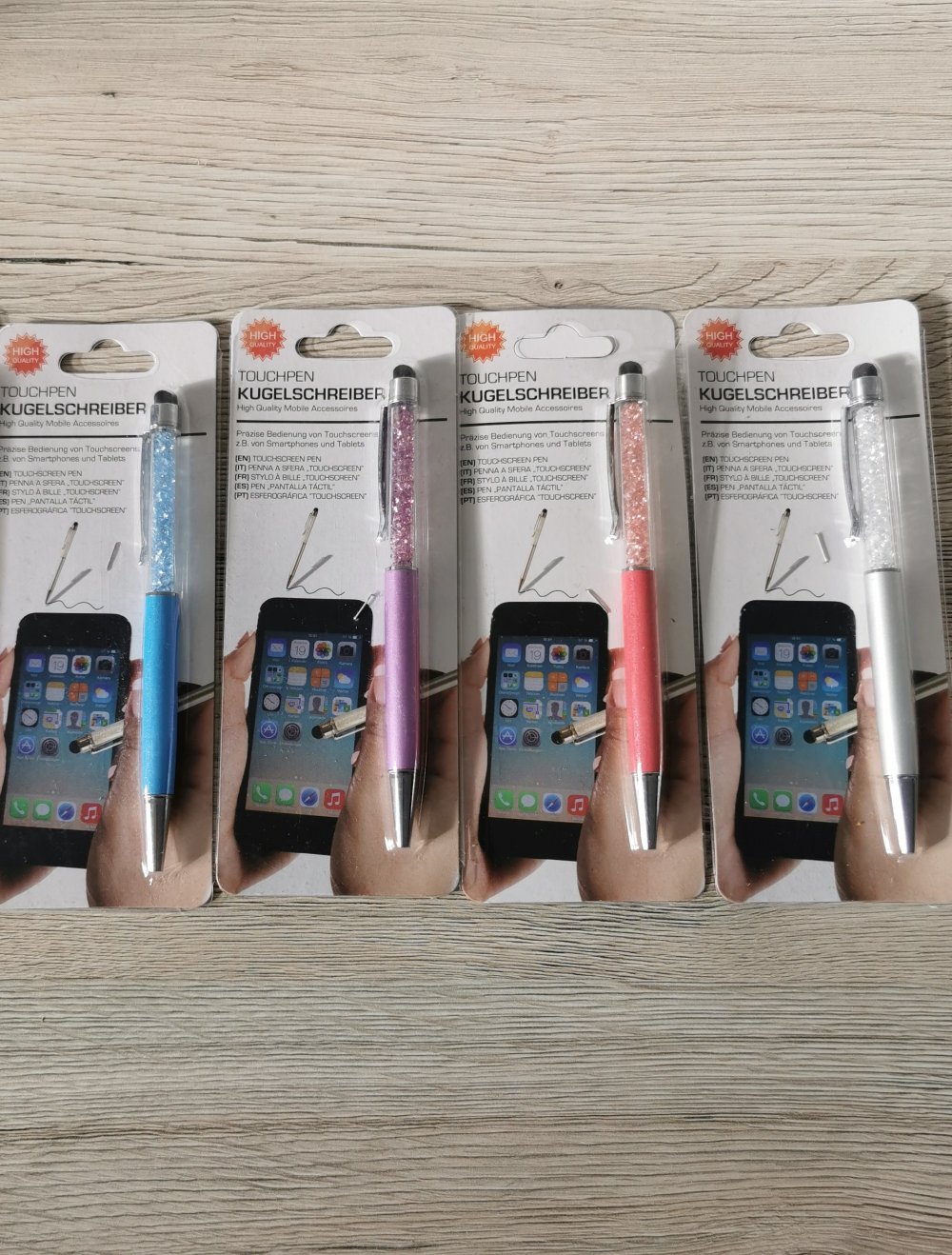 Touchpen Kugelschreiber mit Kristallen in hellblau Neu
