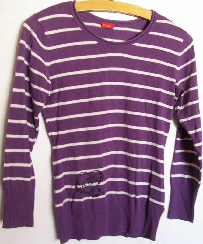 Lila Weiß gestreifter Pulli - Gr. 152/158 - CFL