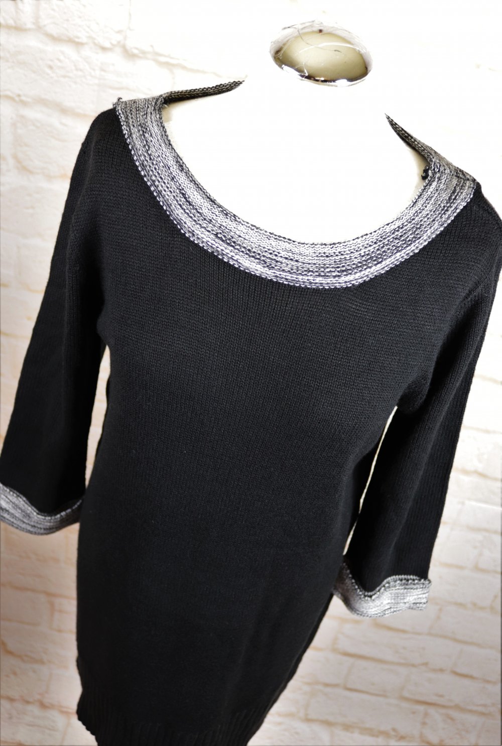 Weites Strickkleid Midikleid Größe M 38 40 Schwarz Grau Hängerchen Winterkleid Meliert