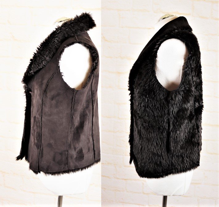 Kuschelig warme Two Face Weste Größe 36 S Dunkelbraun Plüsch Kragen Jacke Velours Wendeweste Winterweste Plüsch Fake Fur