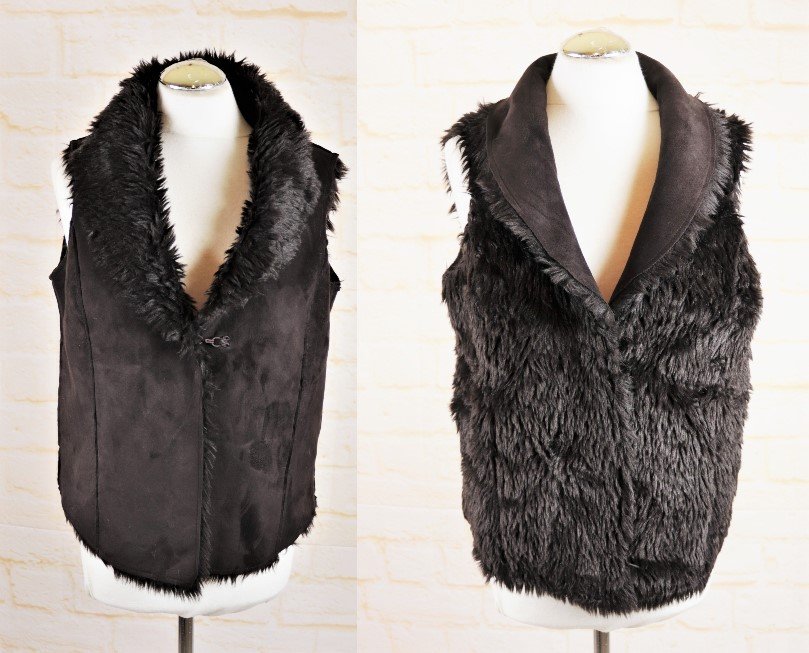 Kuschelig warme Two Face Weste Größe 36 S Dunkelbraun Plüsch Kragen Jacke Velours Wendeweste Winterweste Plüsch Fake Fur