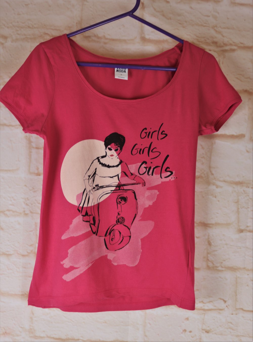 T-Shirt Pink Rosa Vero Moda Größe S 36 Shirt Girls Rockabilly Roller Girl Print Sommershirt Top Oberteil