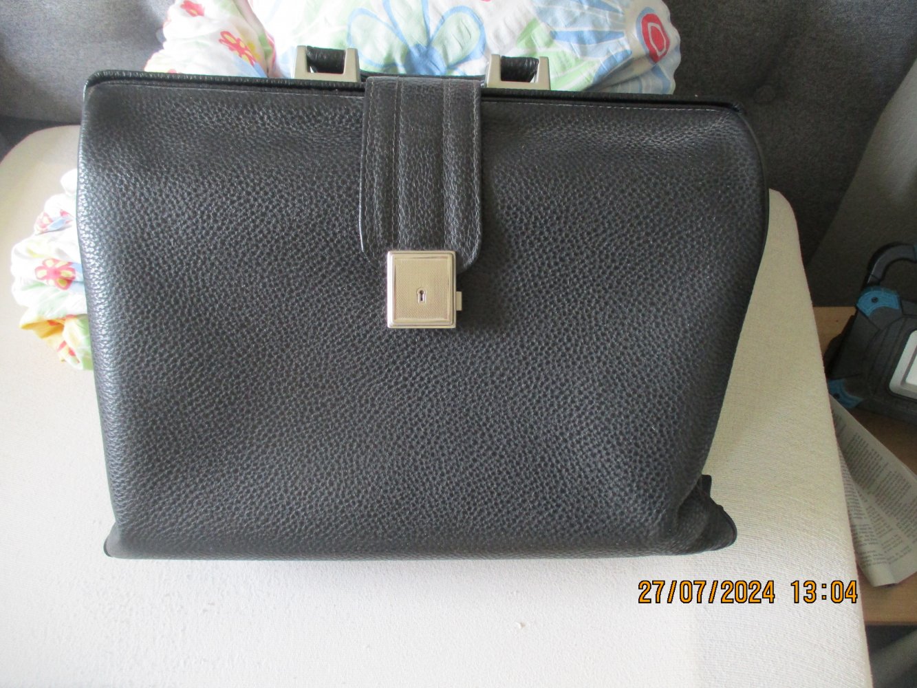 schwarze Vintage-Aktentasche Leder