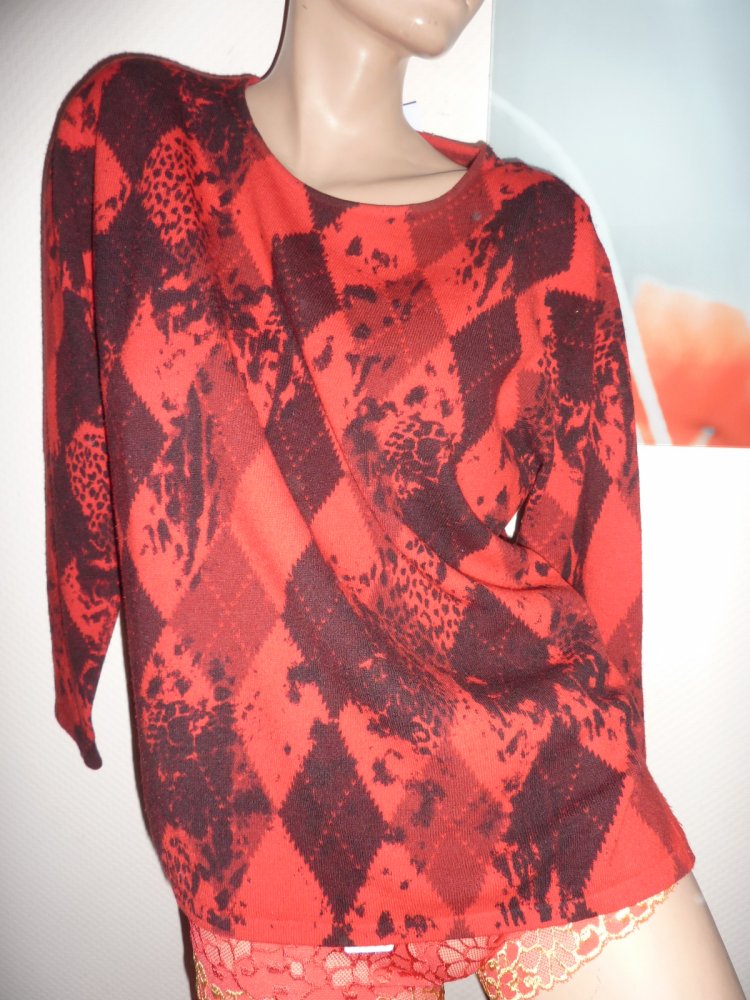 Damen Pullover Gr. 44 L 46 XL 35%Wolle rot Strick Wollpulli Wollpullover Strickpilli Pillu