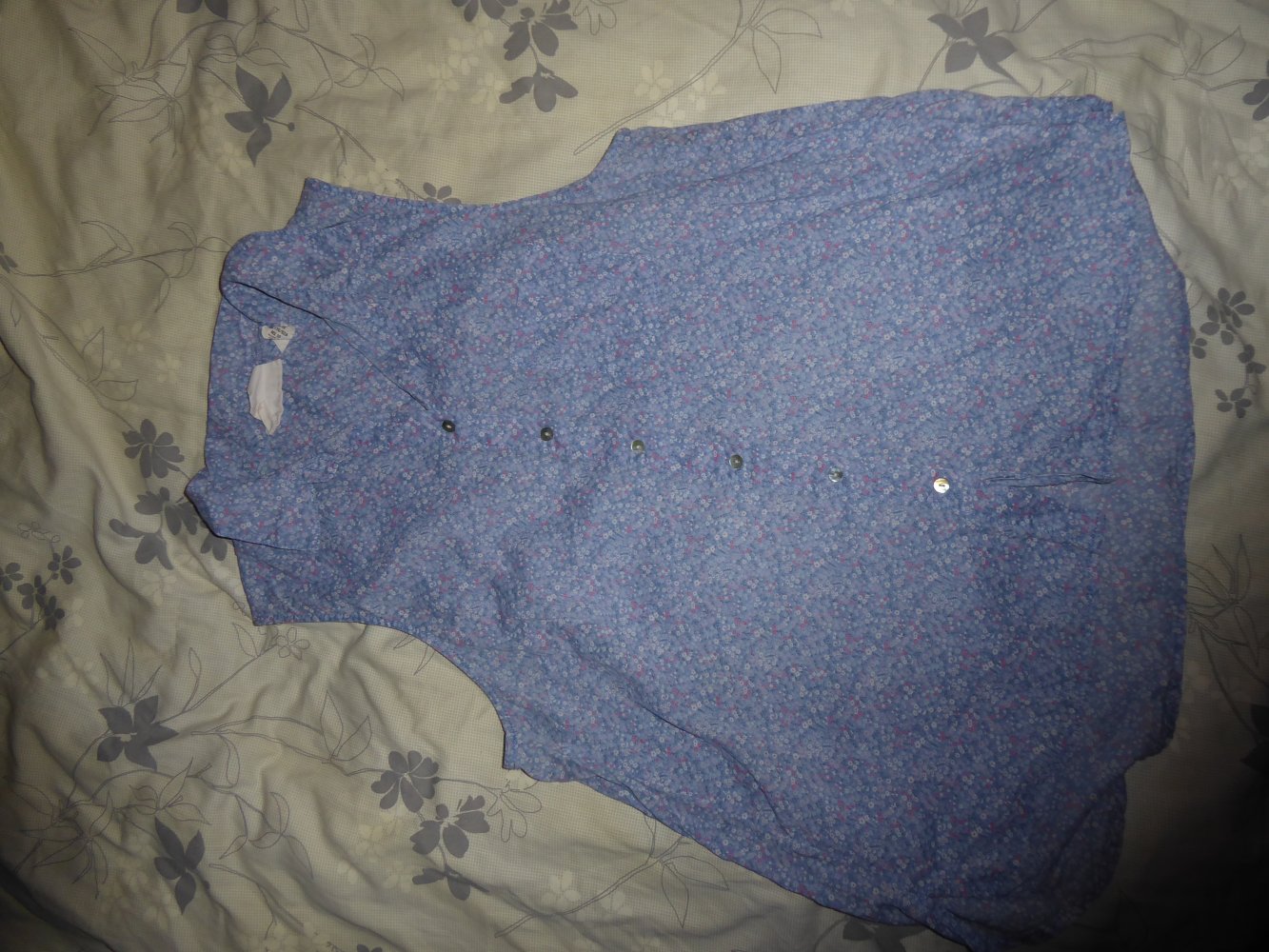 Damen Bluse Sommerbluse M 38 40 blau blumig kurzarm Viskose hauchzart Baumwolle