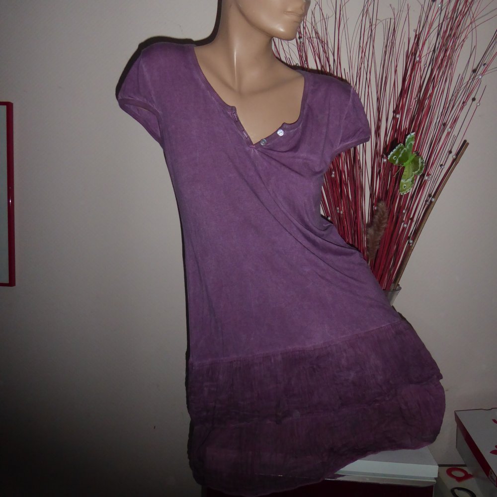 2 Teile Zweiteiler Combi Longtop Lonshirt Minikleid Shirt Top lang M S 38 40 beere Italy Baumwolle 