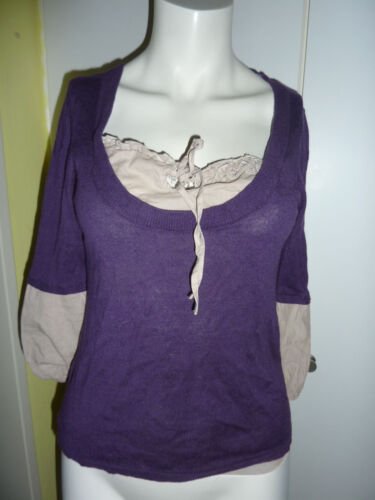 Damen Shirt S 36 38 lila beige Feinstrick kein T-Shirt Tunika Top zu Hose Jeans 
