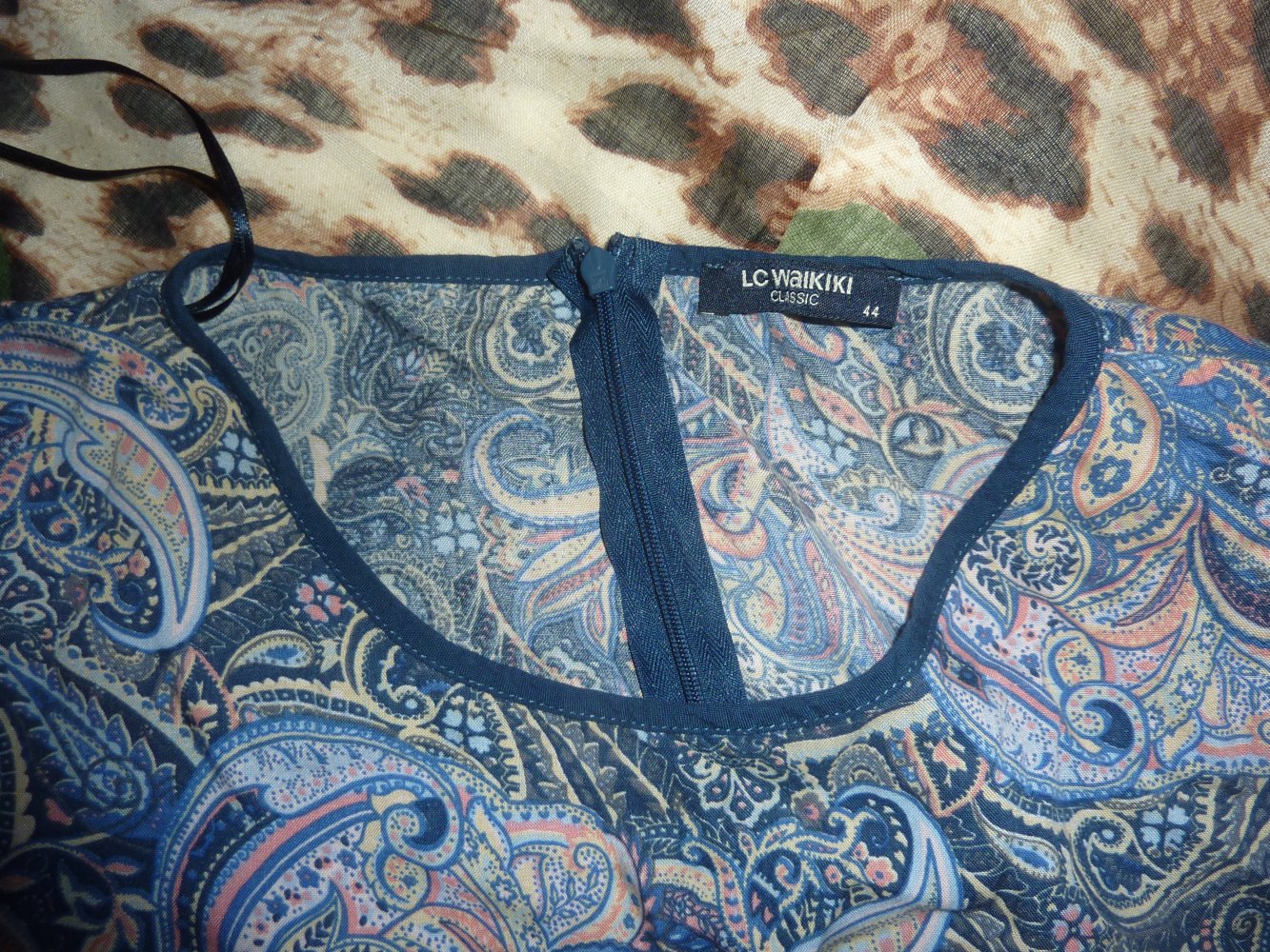 Kleid L XL 44 blau LC WAikiki Sommerkleid kurzarm leicht Tunika lang 