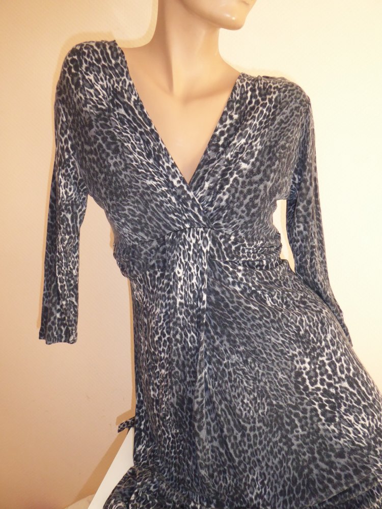 Damen Kleid Gr. 40 M (ev. 38 S) grau Leo Look Animal Jerseykleid Coctailkleid