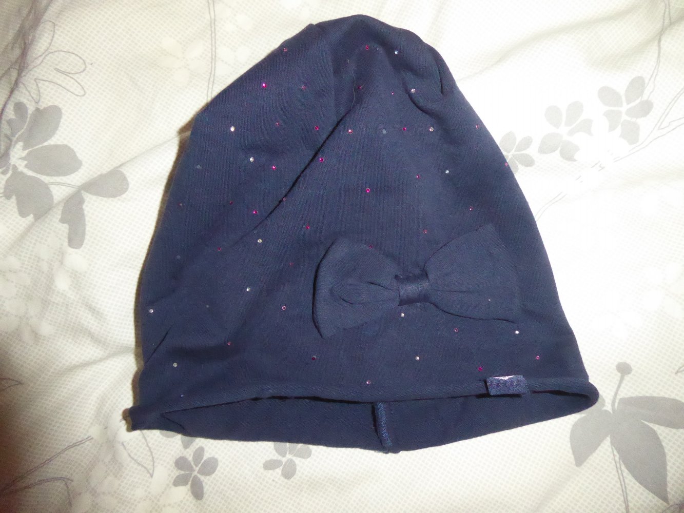 Kindermütze Mütze Topolino Mädchen blau 52 54 Baumwolle mit Glitzersteinen