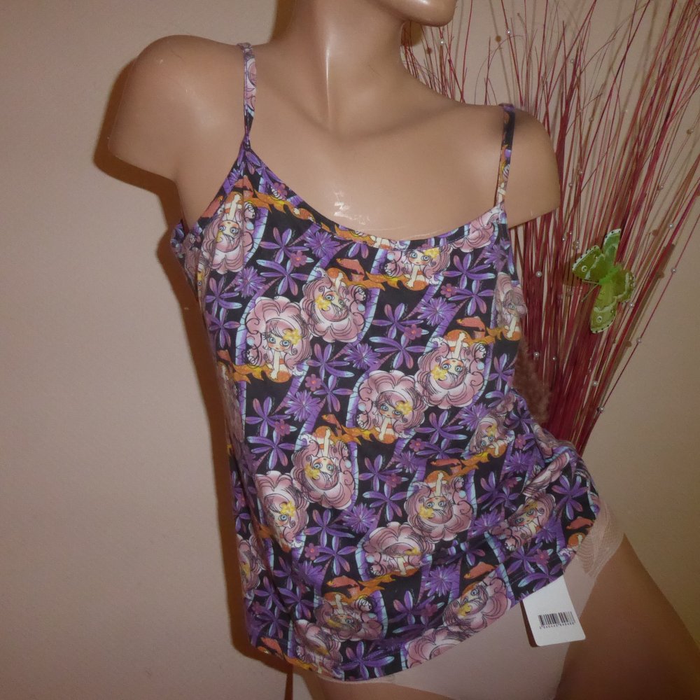 Damentop Top Sommertop Trägertop Shirt ärmellos 42 L Baumwolle lila bunt
