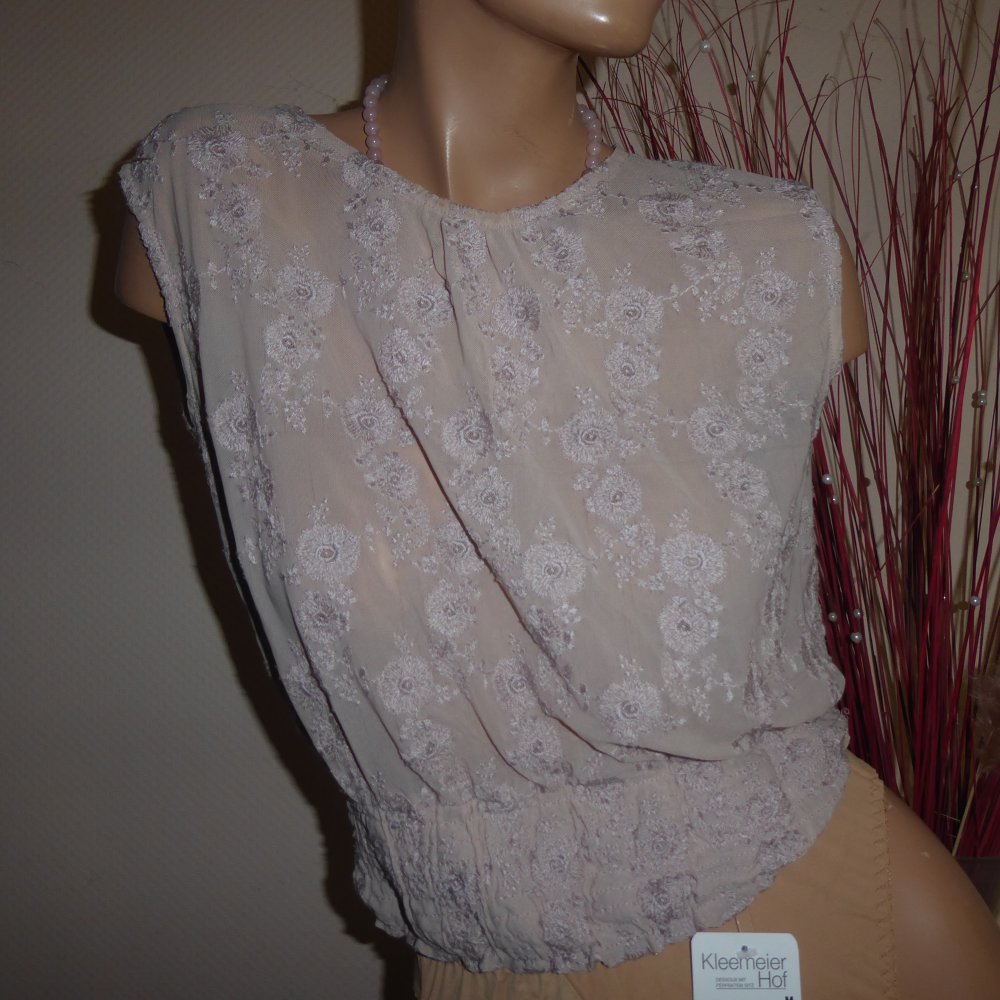 Bluse ärmellos Top kurz M 40 altrosa rosa elastisch Stickerei Sommerbluse Sommertop Tunika