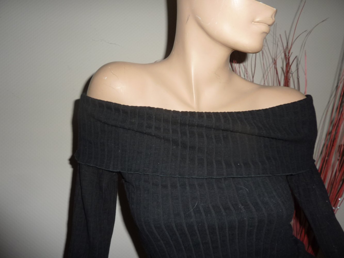 Damen Shirt Aware M 38 40 wie S 36 schwarz Carmenausschnitt langarm