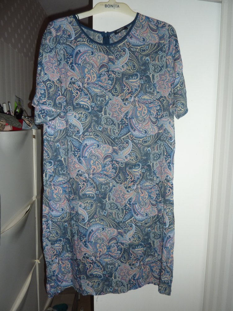 Kleid L XL 44 blau LC WAikiki Sommerkleid kurzarm leicht Tunika lang 