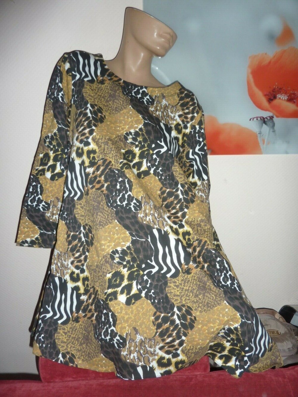 Damen Shirt Kleid Gr. L 42 44 Leo look Umstandsshirt Umstandskleid Schwanger