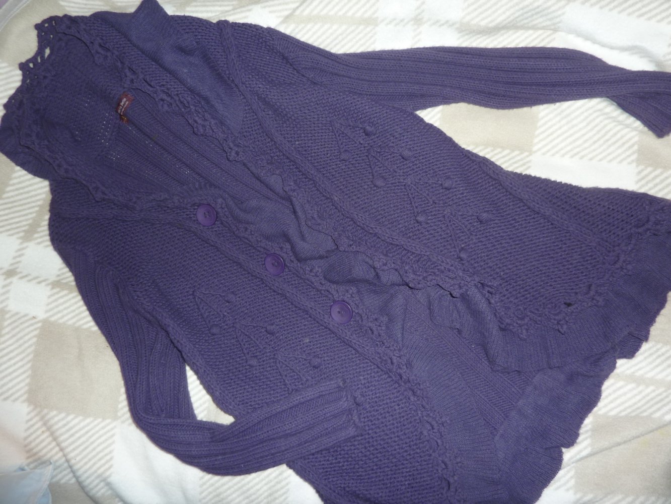 Damen Strickjacke lang Cardigan Strickmantel 44 46 XL lila MIT Baumwolle