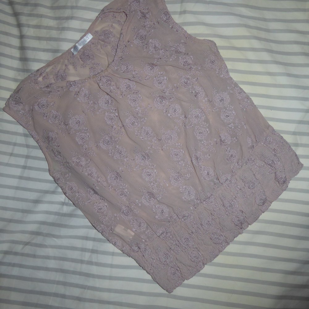 Bluse ärmellos Top kurz M 40 altrosa rosa elastisch Stickerei Sommerbluse Sommertop Tunika