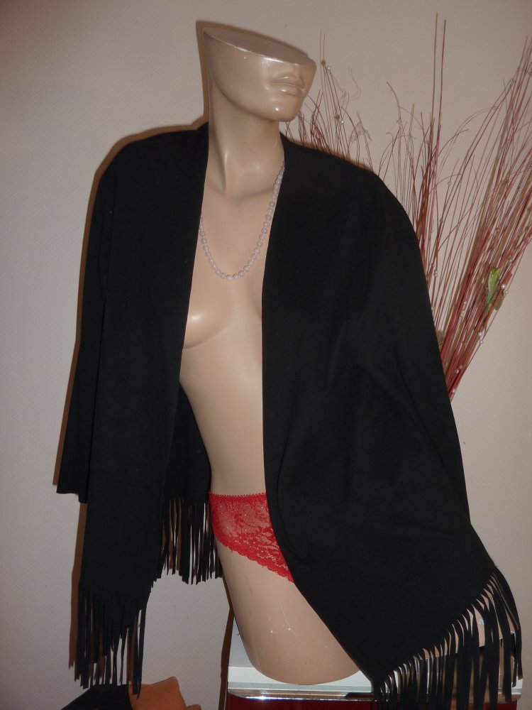 Damen Jacke Velour 44 46 XXL schwarz Western Hippie Cowboylook Cowgirl