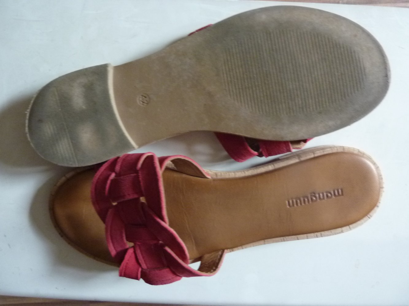 Damen Sandale LEDER 42 rot Manguun Schlappen Pantoletten Sandaletten Sommerschuhe