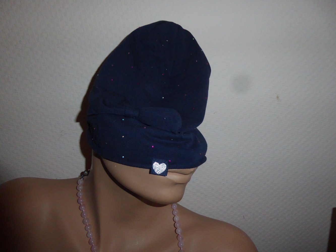 Kindermütze Mütze Topolino Mädchen blau 52 54 Baumwolle mit Glitzersteinen