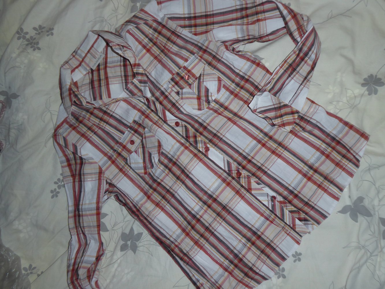 Bluse Canda langarm weiß caro Streifen 40 M Brust ca 52 cm Baumwollmix