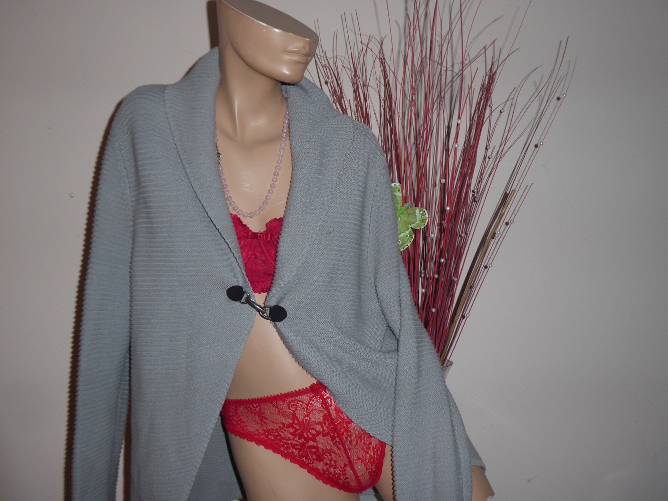 Moderne Strickjacke Cardigan Longjacke 44 XL grau mit Baumwolle DEsigners 