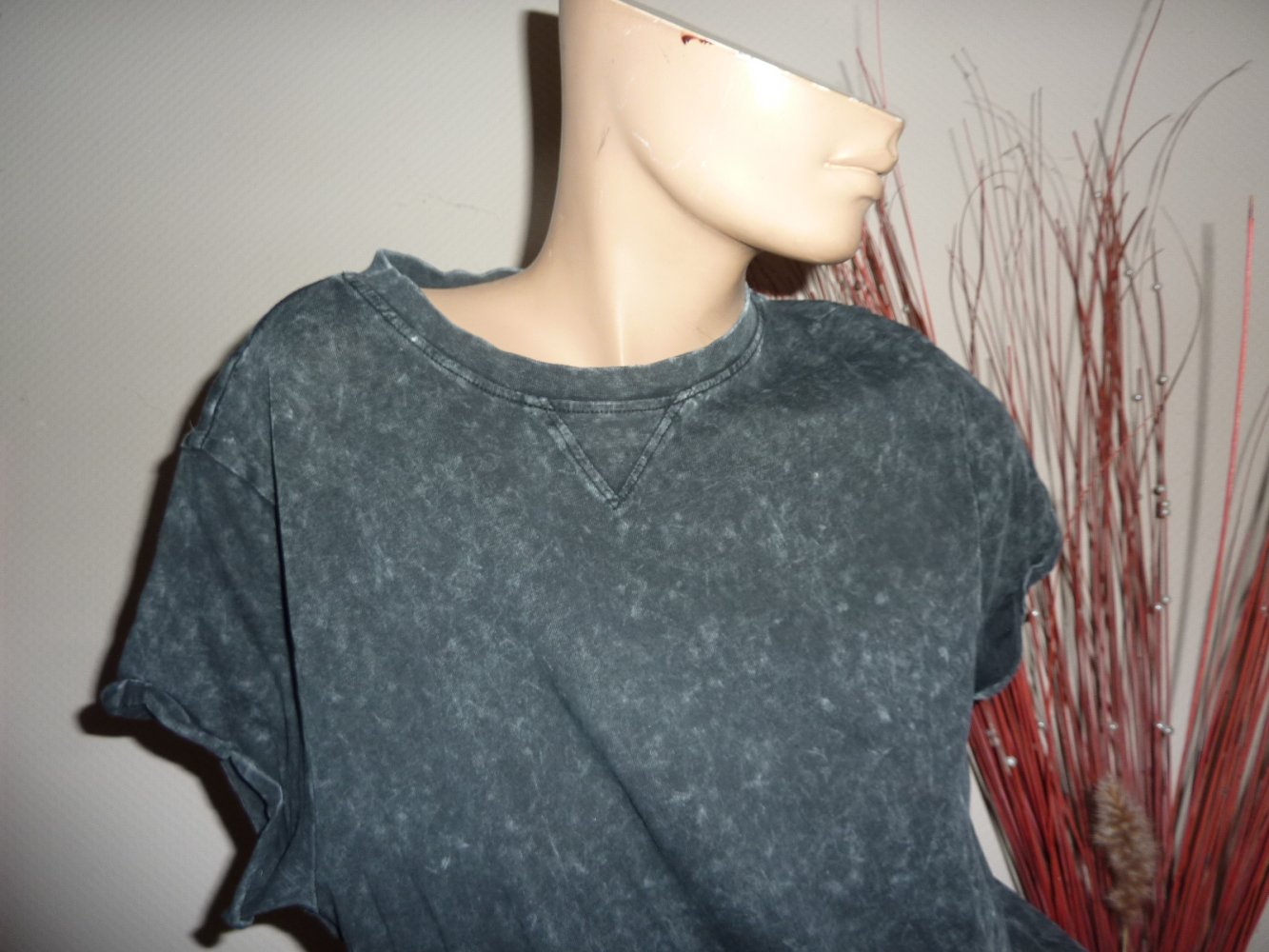 Damen Longshirt NEU S 38 wie M 40 schwarz Waschung Baumwolle Minikleid Shirt