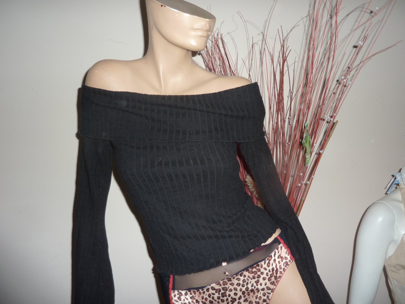 Damen Shirt Aware M 38 40 wie S 36 schwarz Carmenausschnitt langarm