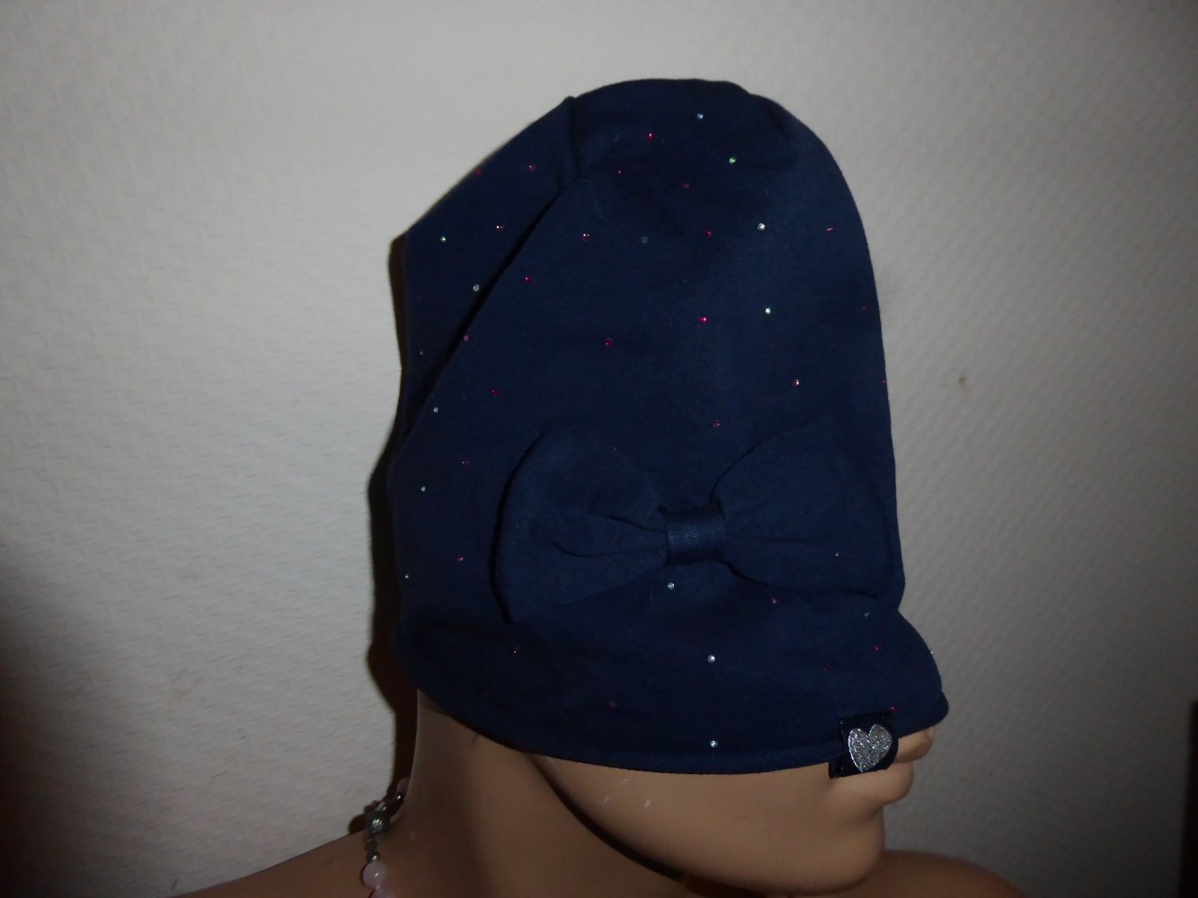 Kindermütze Mütze Topolino Mädchen blau 52 54 Baumwolle mit Glitzersteinen