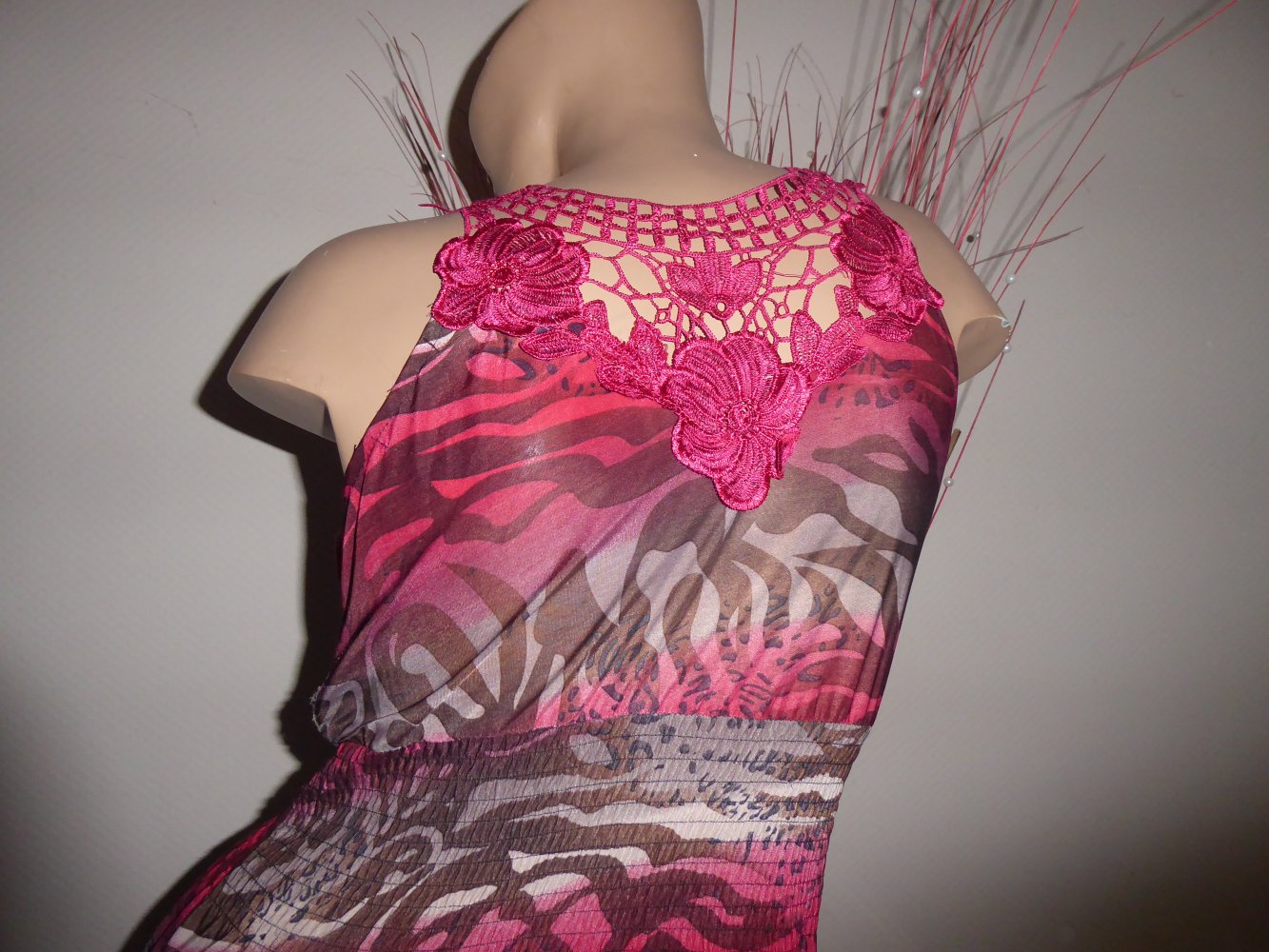 Kleid Sommerkleid Maxikleid 40 M rot braun Strech Jersey Fehler