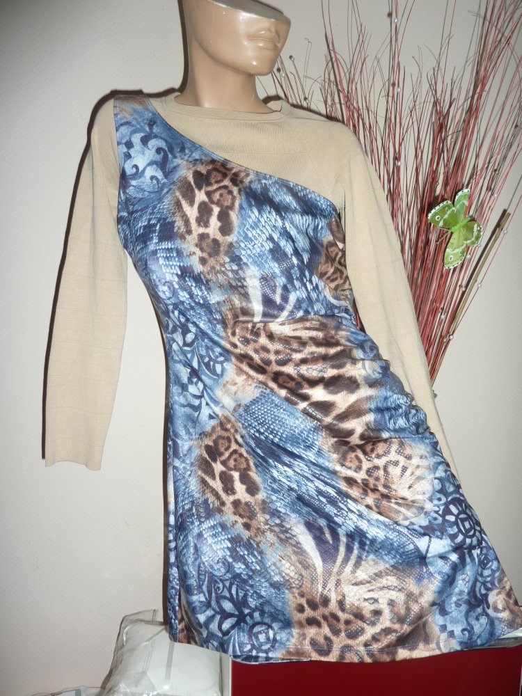 Kleid NEU 44 46 XL Minikleid Sommerkleid Stretchkleid Coctailkleid Kofferkleid blau braun