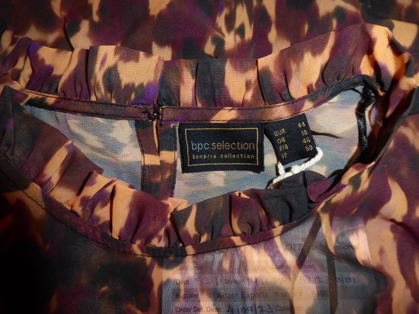 Bluse NEU stylische Tunika langarm 44 46 XL braun lila schwarz Chiffonbluse