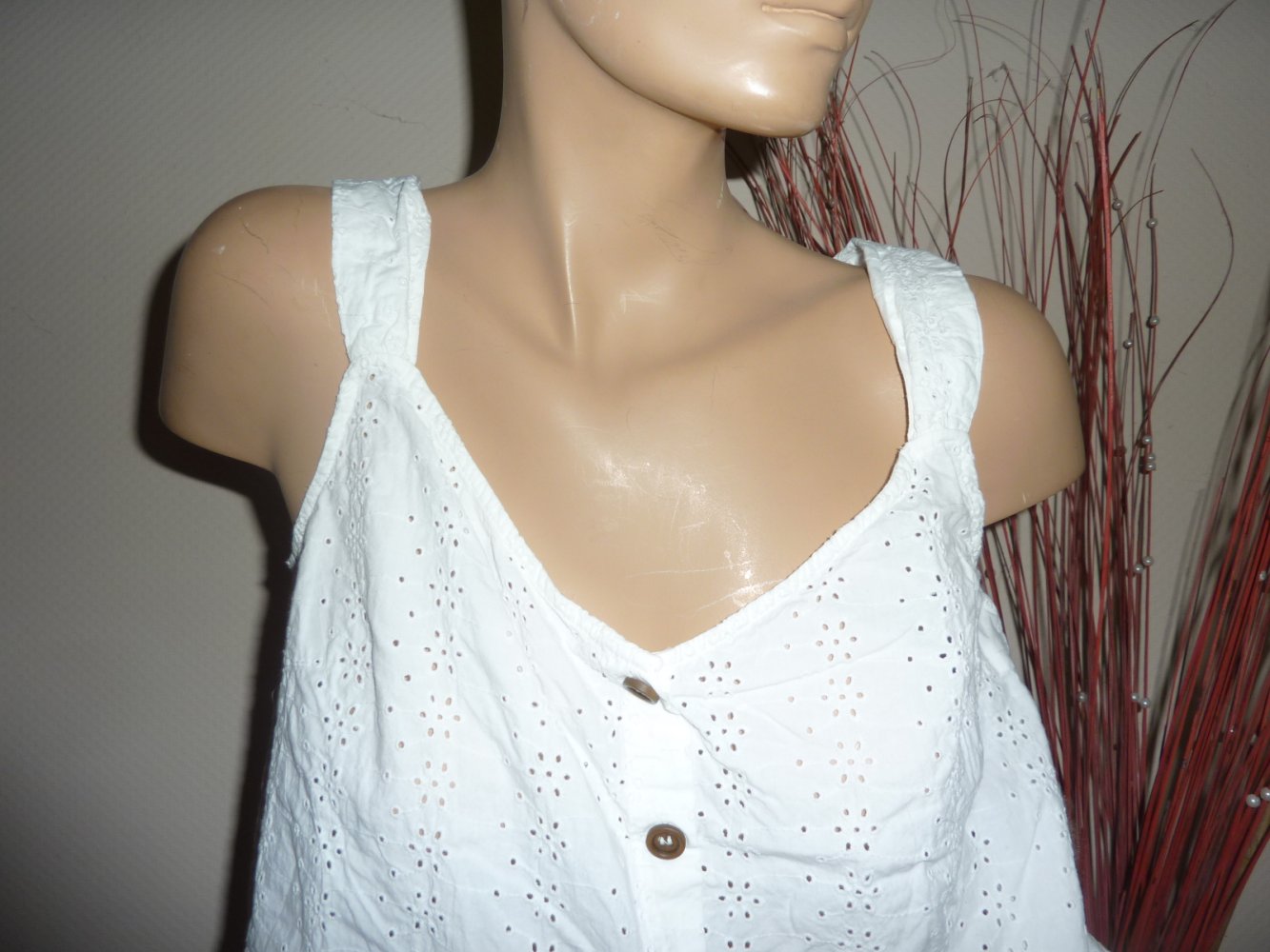 Sommertop VILA Top Bluse Tunika M 40 weiß Trägertop Baumwolle Brust 50 cm