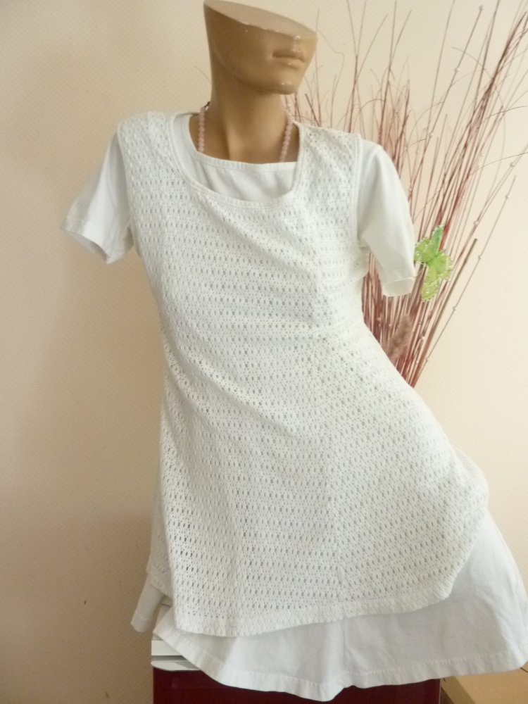 Set Kleid 40 M kurz weiß Shirtkleid Minikleid 2 teilig Longshirt  Sommerkleid Longtop